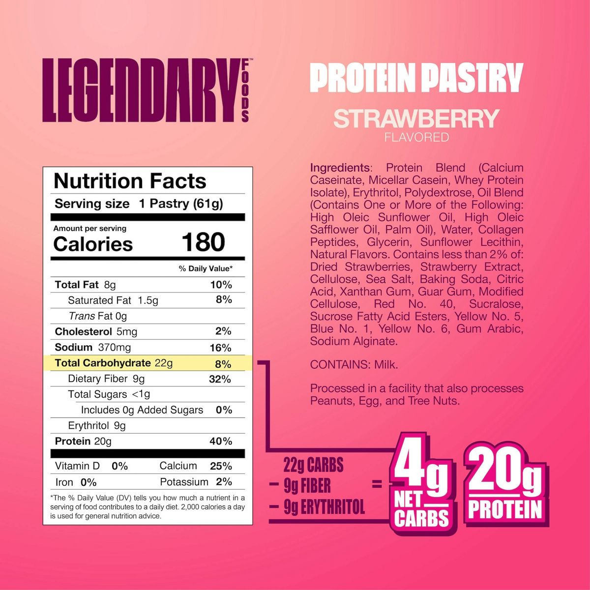 Legendary Foods Gluten Free y Keto Friendly Pastelería Proteica - Fresa - 8.6 oz/4 ct - Imagen 6