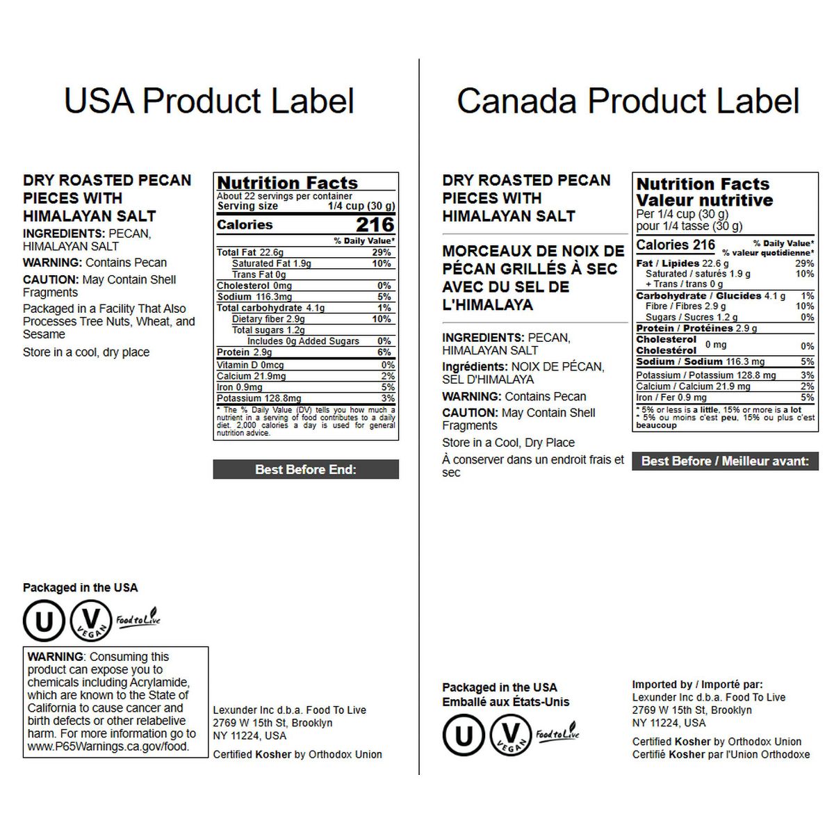 Piezas de Nuez Pecana, Tostadas y Saladas - por Food to Live - Imagen 3