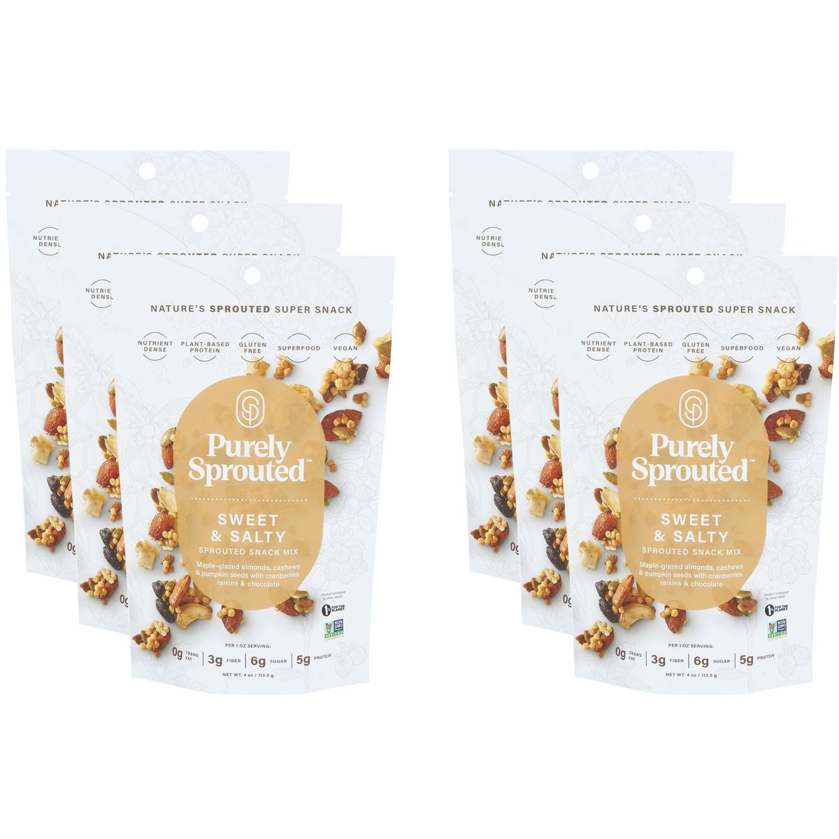 Mezcla de Snack Puramente Germinado Dulce y Salado - Caja de 6 - 4 oz