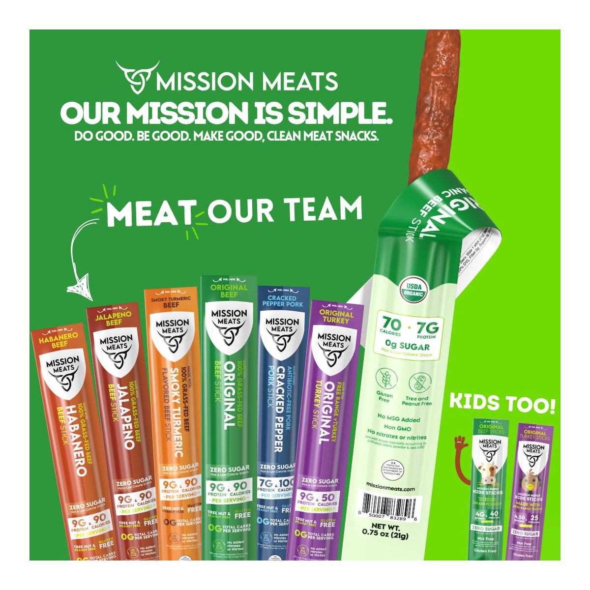 Mission Meats Kids Beef Sticks – 100% Alimentado con Pastura y Criado en Pastizales, Botanas Saludables para Niños y Pequeños, Sin Azúcar, Envuelto Individualmente, 0.5oz (24ct) - Imagen 8