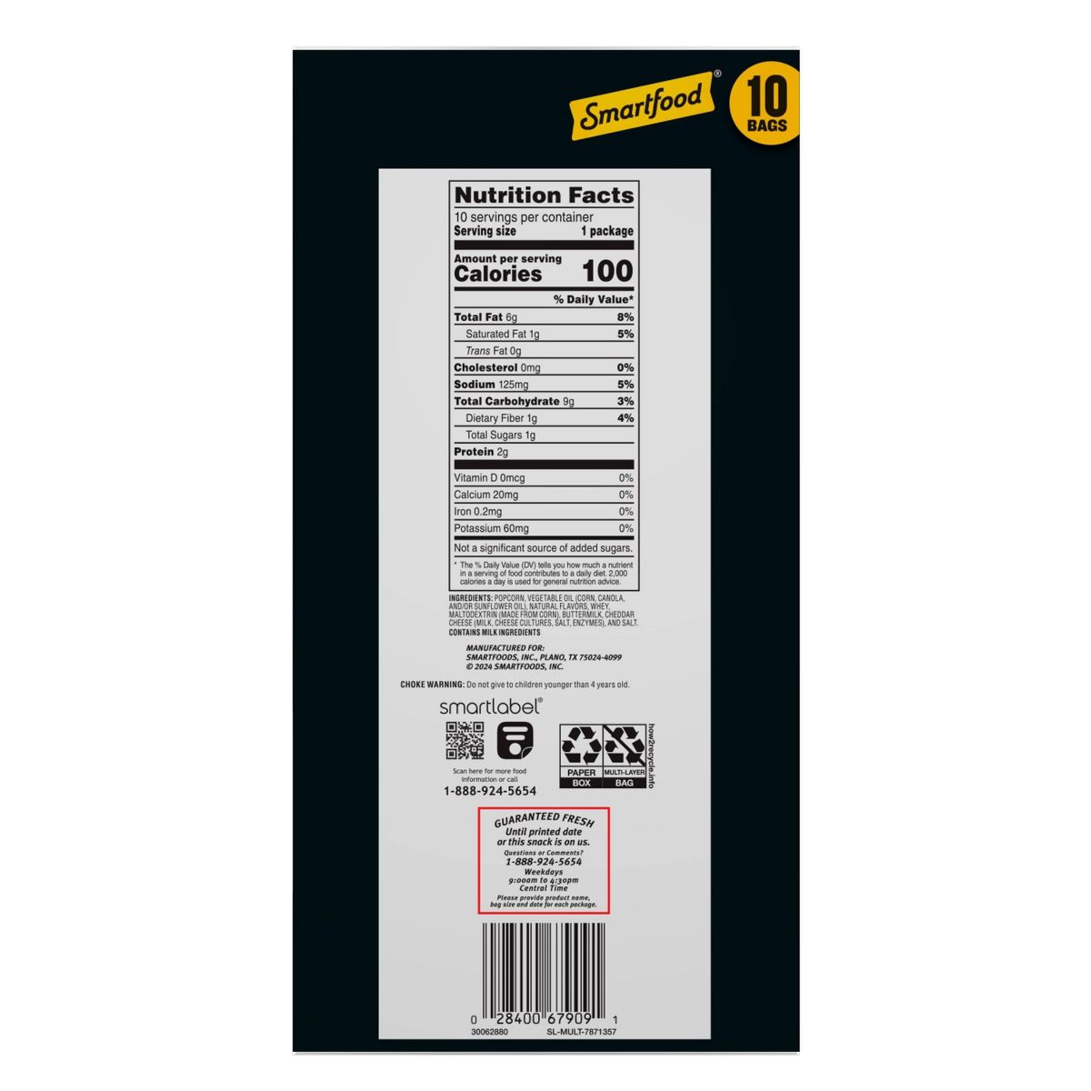 Smartfood Palomitas Sabor Queso Cheddar Blanco Multipack - 6.25 oz/10 ct - Imagen 8