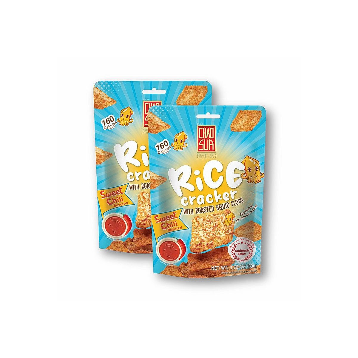 Galleta de Arroz Chao Sua con Mechado de Calamar Asado Sabor Chile Dulce, Horneada 1.76 oz (Paquete de 2) - Imagen 3