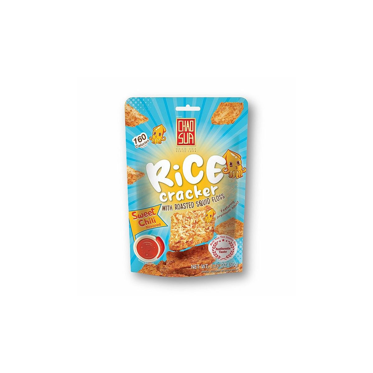 Galleta de Arroz Chao Sua con Mechado de Calamar Asado Sabor Chile Dulce, Horneada 1.76 oz (Paquete de 2) - Imagen 4