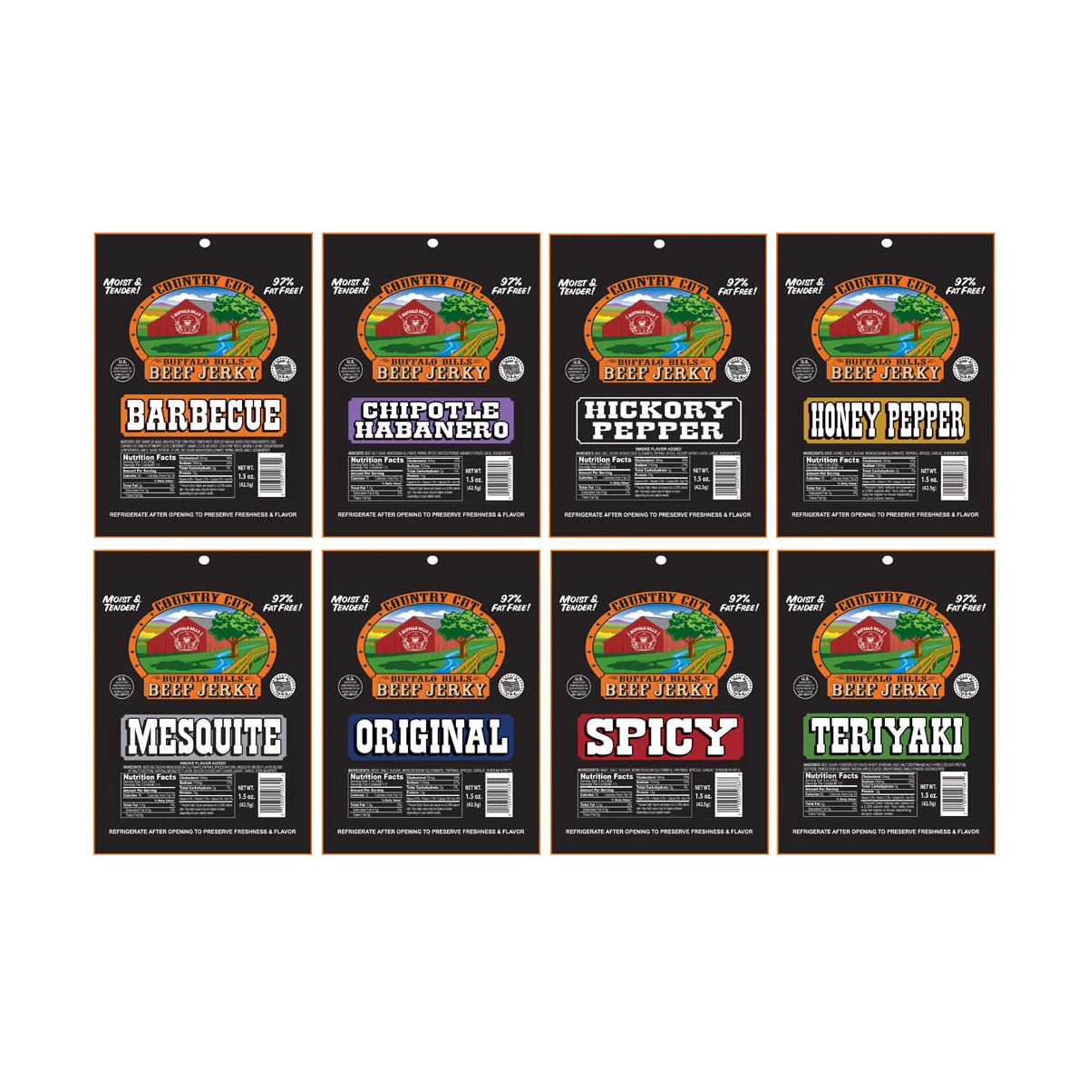 Muestreador de Carne Seca Buffalo Bills, 12 Piezas, Enfriador de Regalo Negro, Paquete de 6 (12 bolsas surtidas de 1.5 oz cada una) - Imagen 3