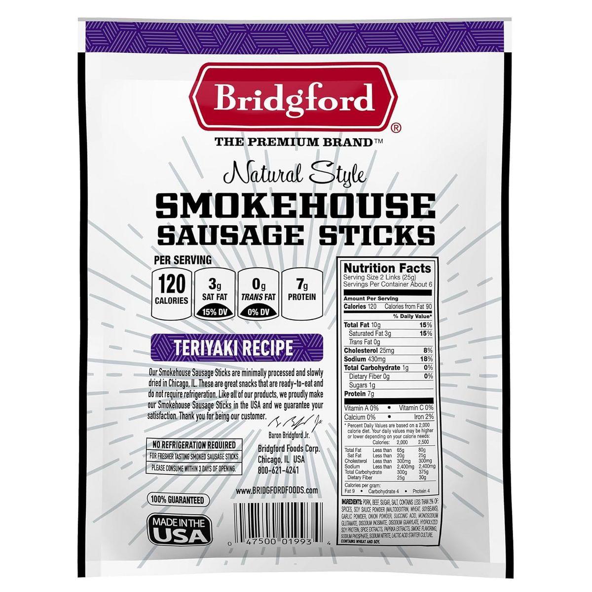 Bridgford Smokehouse Salchichas en Bastón Sabor Teriyaki 5 oz - Salchichas Ahumadas sin Gluten y Alto en Proteína para Diversas Preferencias Alimenticias - Imagen 3