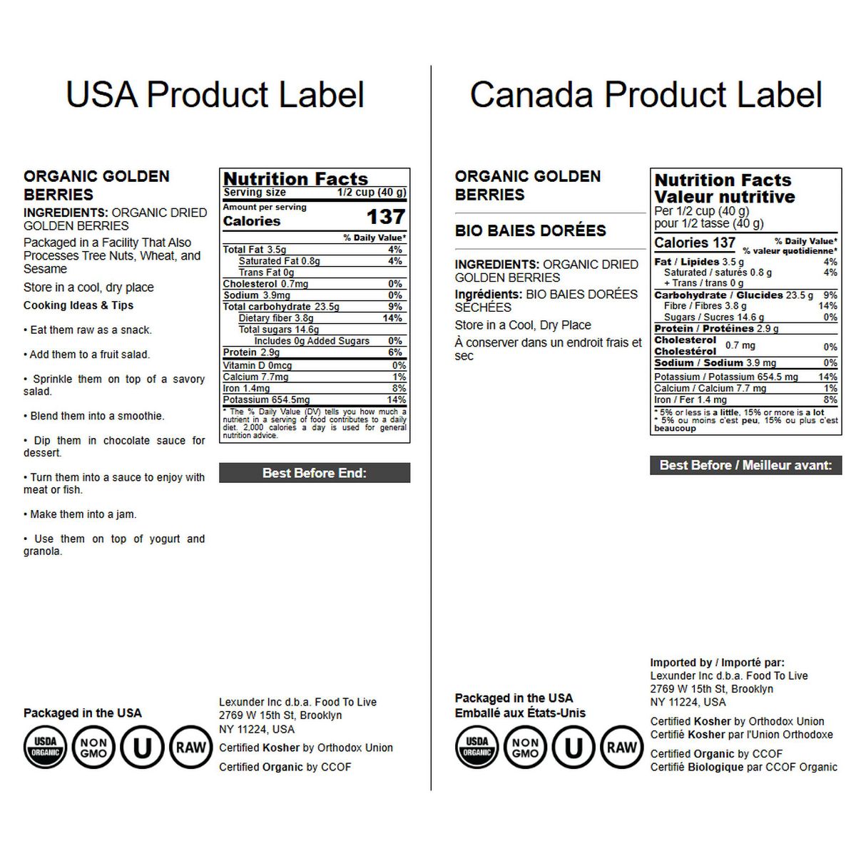 Bayas doradas deshidratadas orgánicas - por Food to Live - Imagen 3