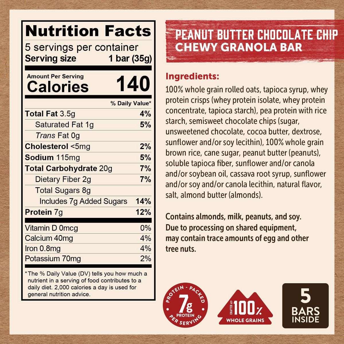 Kodiak Peanut Butter Chocolate Chip Granola Bars - 6.17 oz / 5 ct - Imagen 3