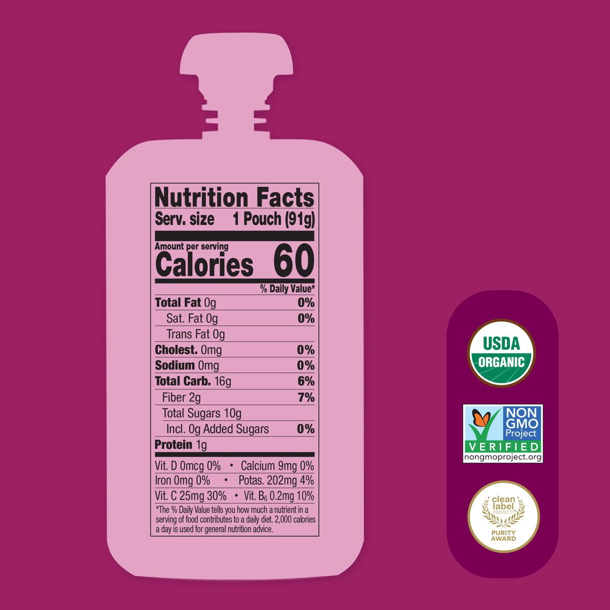 Once Upon a Farm Orgánico Piña, Plátano y Pitahaya Mezcla Inmunidad para Niños - 3.2 oz - Imagen 4