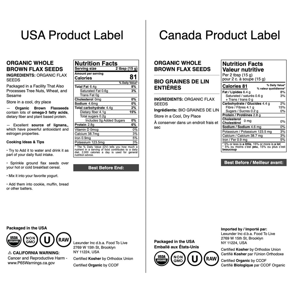 Semillas de Lino Marrón Orgánico - por Food To Live - Imagen 3