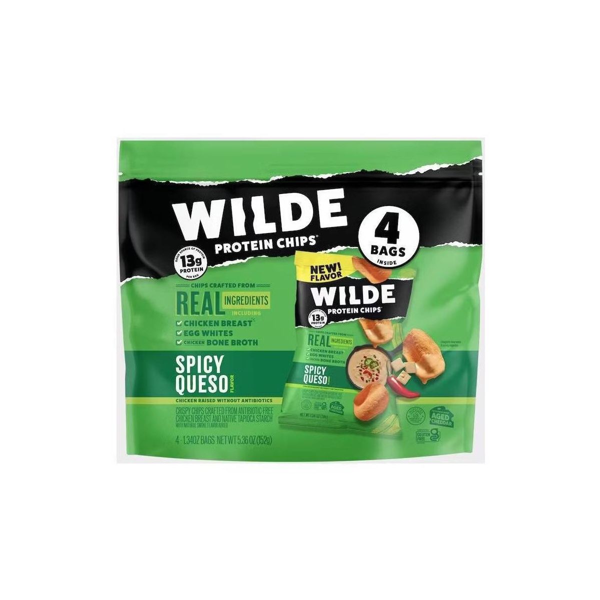 WILDE Papas con 13g de Proteína - Queso Picante - Paquete con 4 - Imagen 2
