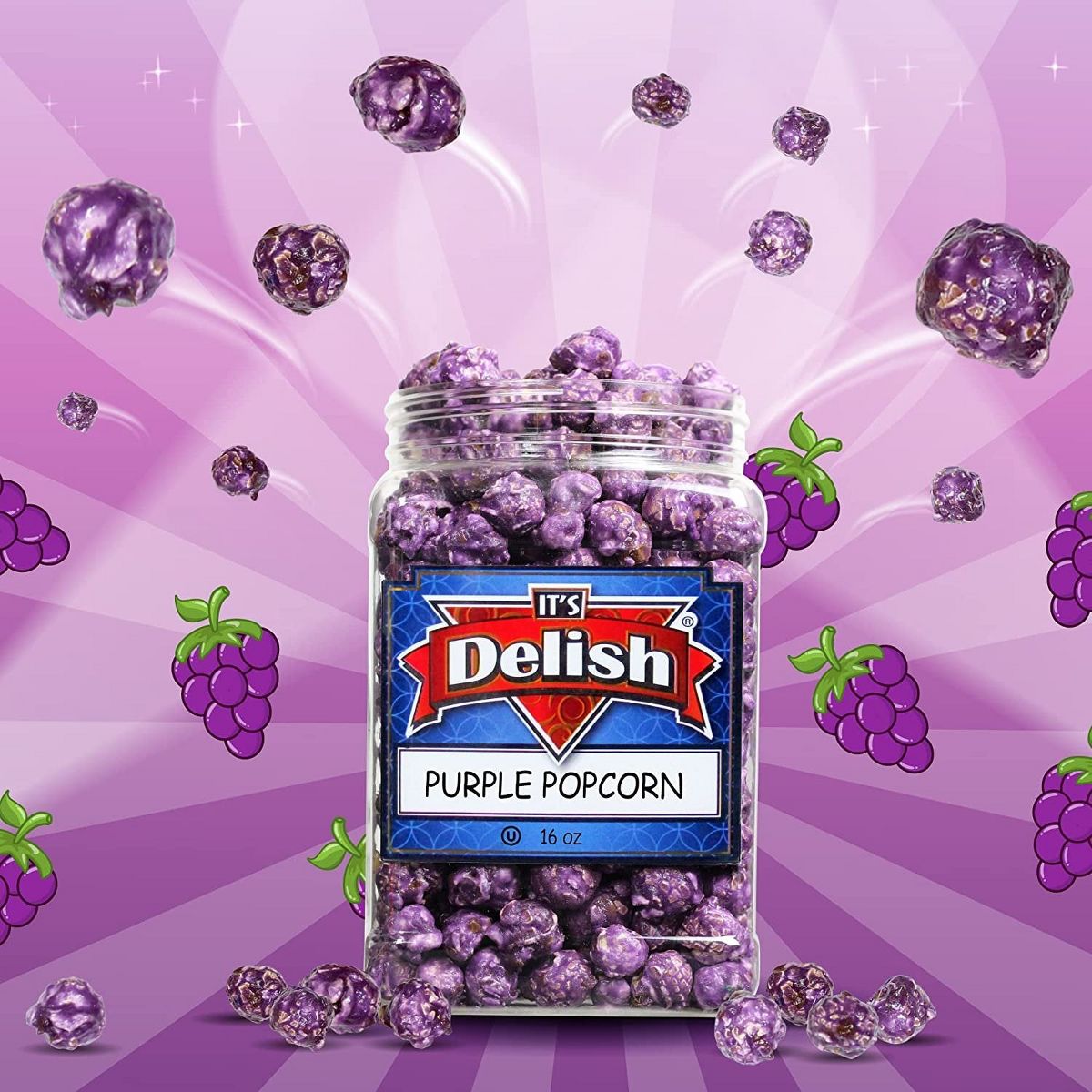 Palomitas Sabor Uva Morada de It's Delish, Contenedor Jumbo de 16 Oz - Imagen 3