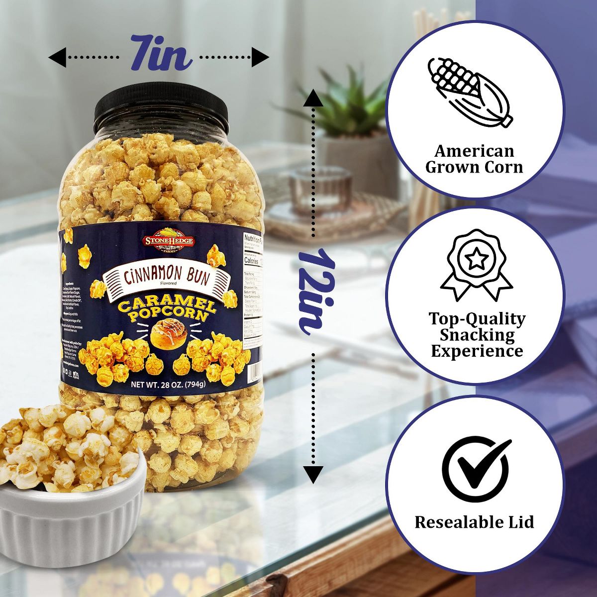 Palomitas Stonehedge Farms Sabor a Rollo de Canela | Tarrina Grande 28 oz | Ideal para Fiestas y Navidad - Imagen 4