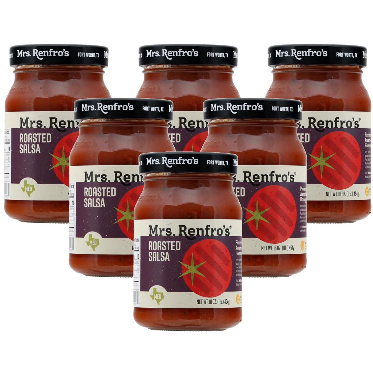 Mrs Renfro Roasted Salsa - Paquete de 6, 16 oz