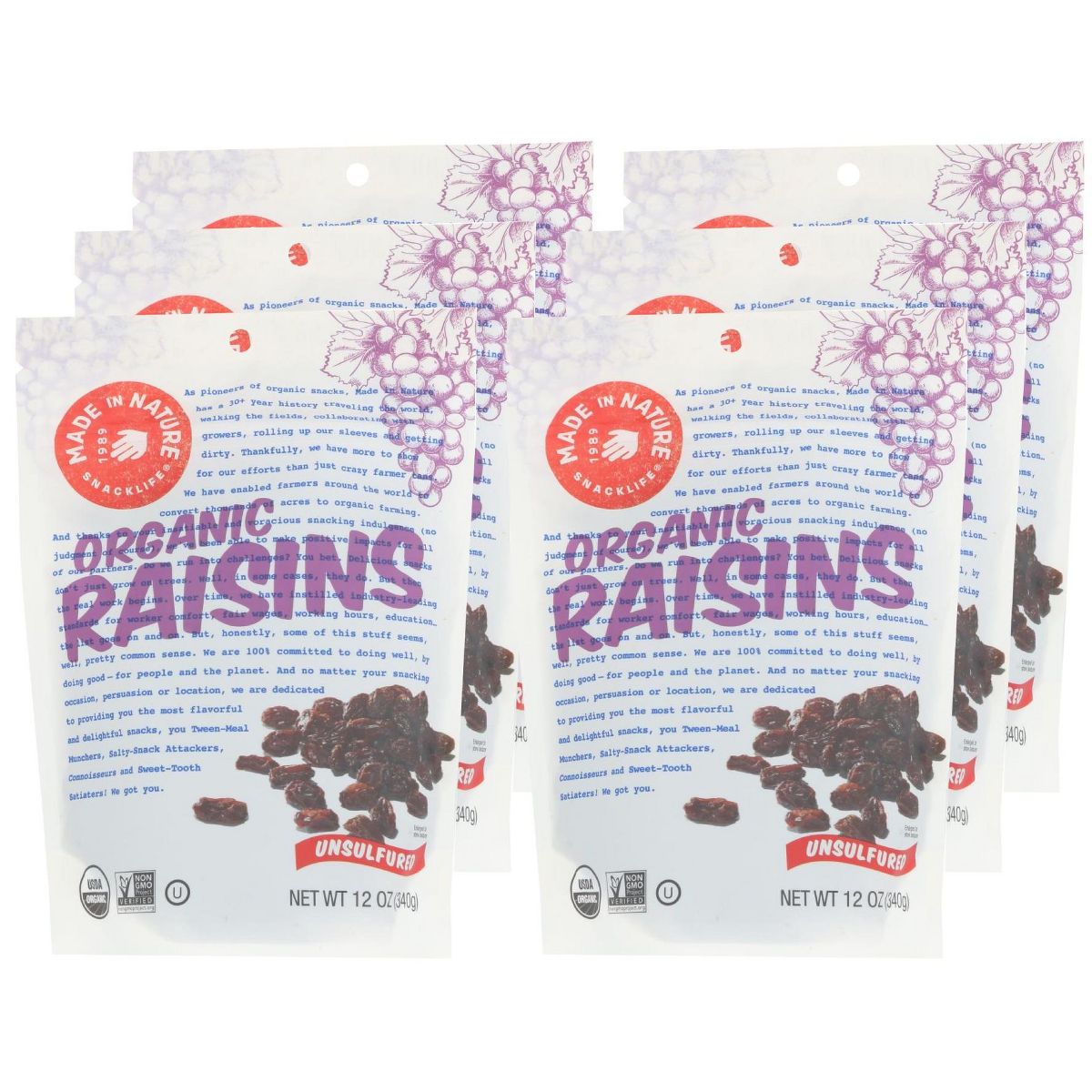 Pasas Deshidratadas Orgánicas Made In Nature - Caja de 6/12 oz - Imagen 2