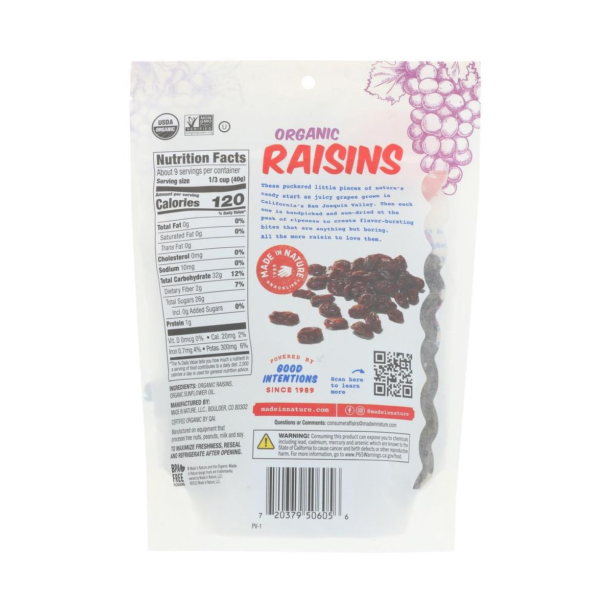 Pasas Deshidratadas Orgánicas Made In Nature - Caja de 6/12 oz - Imagen 4