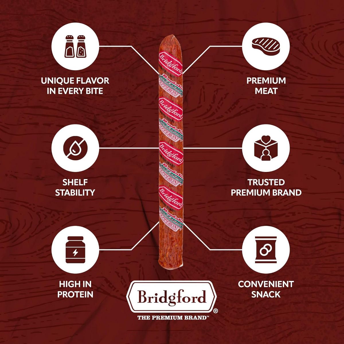 Palo de Pepperoni Bridgford Old World 16 oz - Ahumado Natural para Pizza y Sándwiches - Snack Alto en Proteína, Cero Carbohidratos, Keto. - Imagen 4