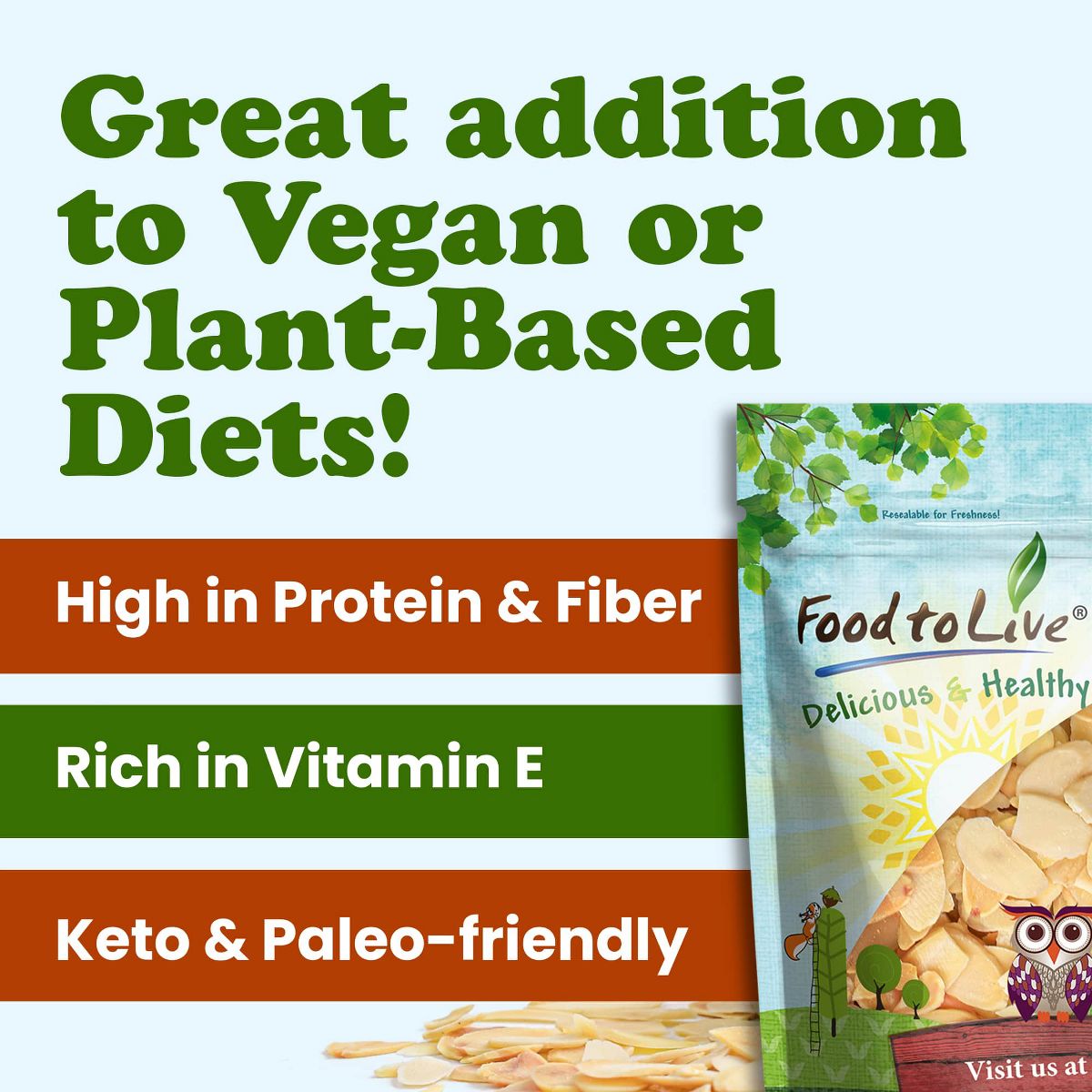 Almendras Fileteadas Tostadas y Saladas Orgánicas - por Food To Live - Imagen 6