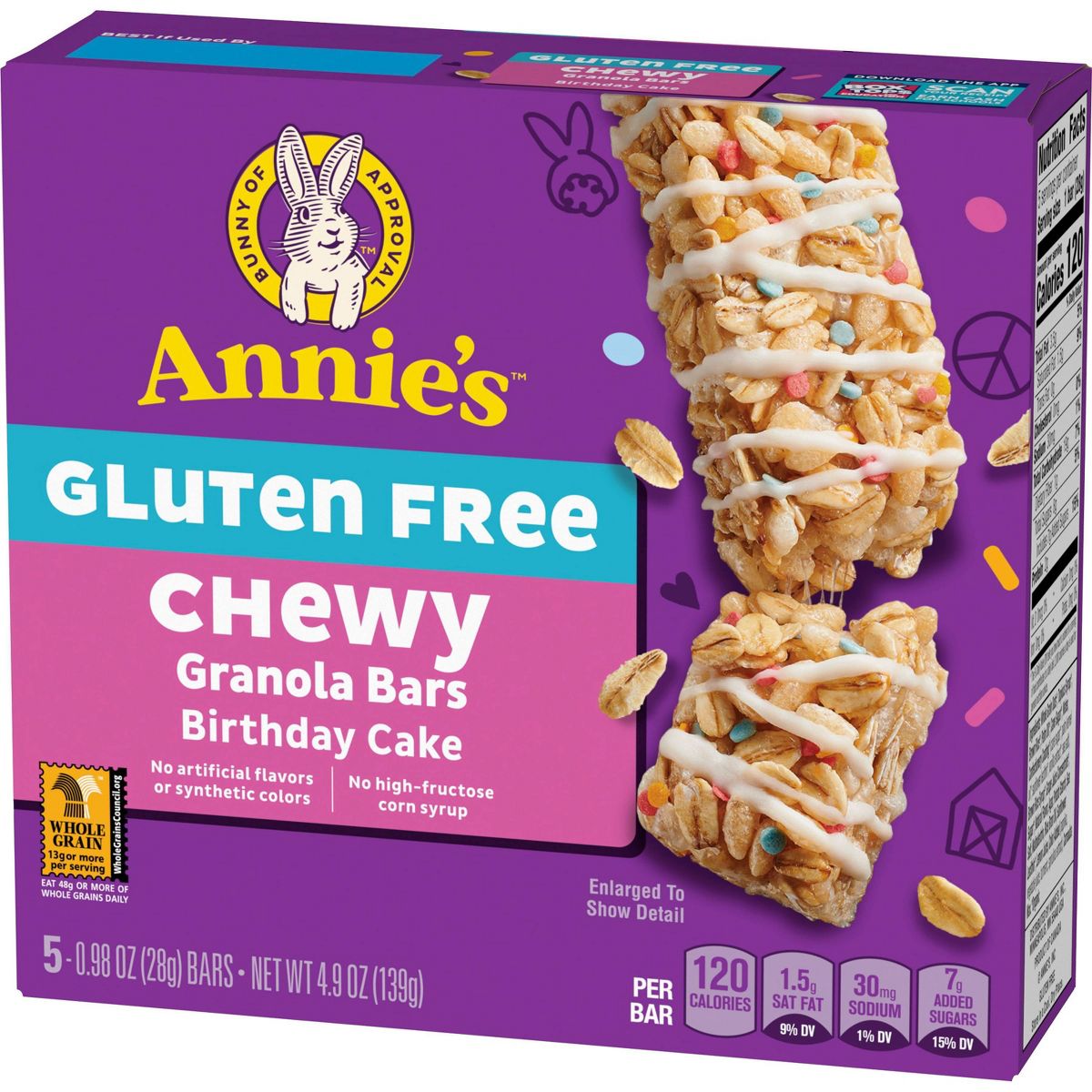 Annie's Barras de Granola Masticables Sin Gluten Sabor Pastel de Cumpleaños - Paquete de 5 - Imagen 4