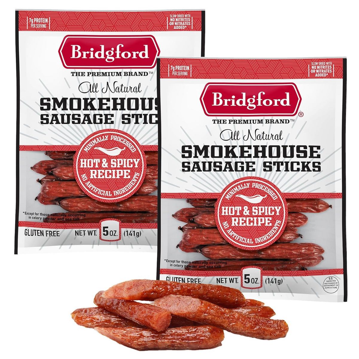 Bridgford Smokehouse Salchichas en Palito Picantes y Especiadas 5 oz - Salchichas Ahumadas Sin Gluten y Alto en Proteína para Diversas Preferencias Alimenticias - Imagen 2