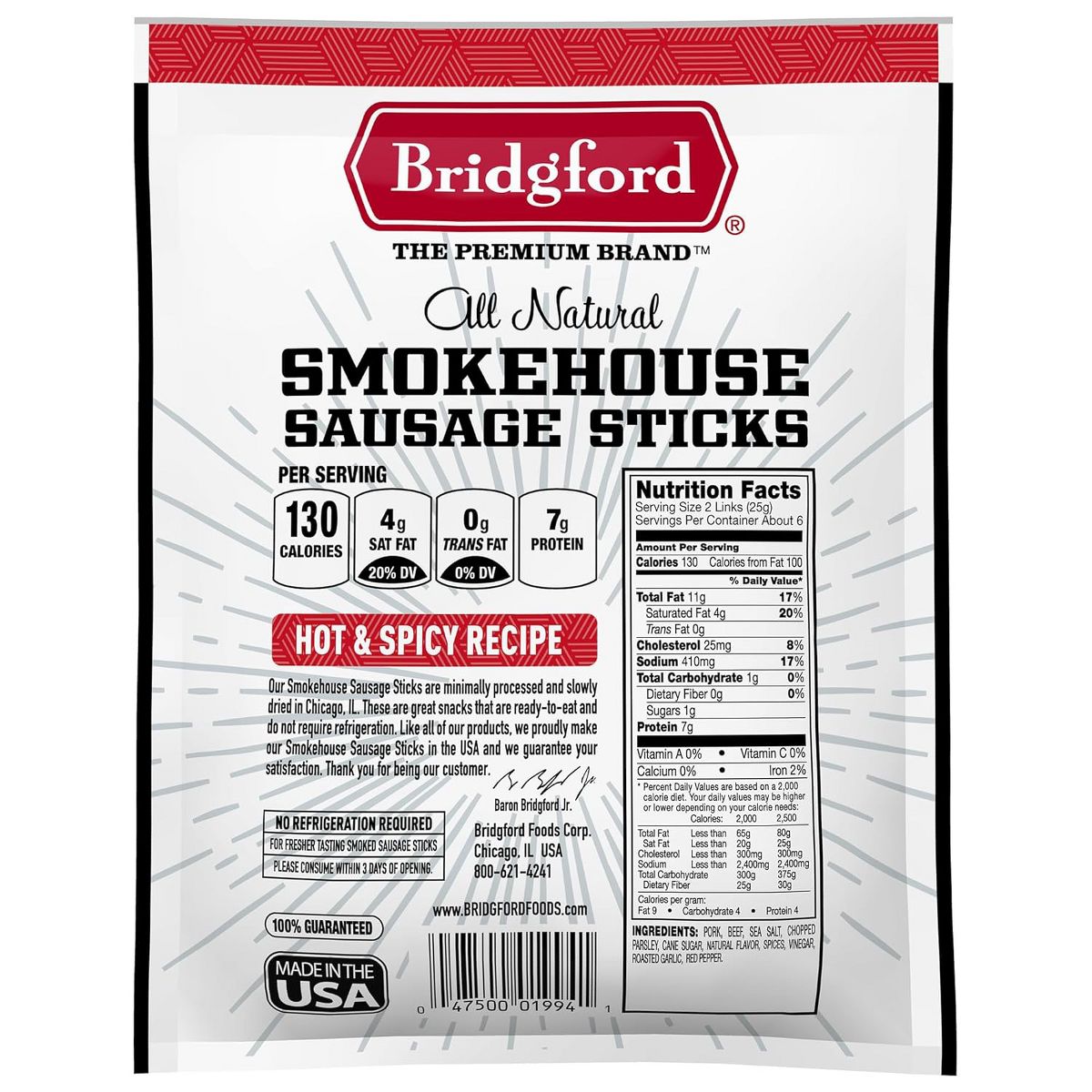 Bridgford Smokehouse Salchichas en Palito Picantes y Especiadas 5 oz - Salchichas Ahumadas Sin Gluten y Alto en Proteína para Diversas Preferencias Alimenticias - Imagen 3