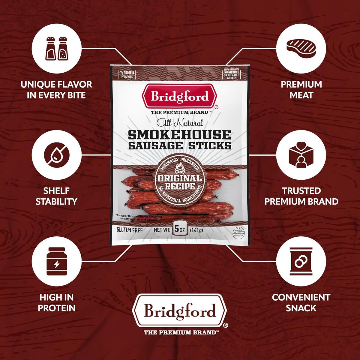 Bridgford Smokehouse Salchichas en Palito Picantes y Especiadas 5 oz - Salchichas Ahumadas Sin Gluten y Alto en Proteína para Diversas Preferencias Alimenticias - Imagen 5
