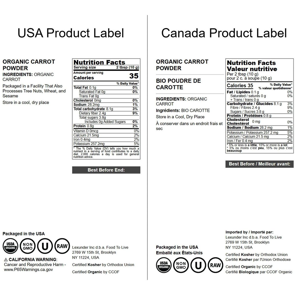 Polvo de Zanahoria Orgánica - por Food To Live - Imagen 3