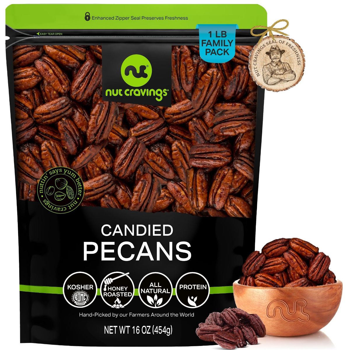 Nueces Pecanas Garapiñadas con Miel y Praliné, sin cáscara por Nut Cravings
