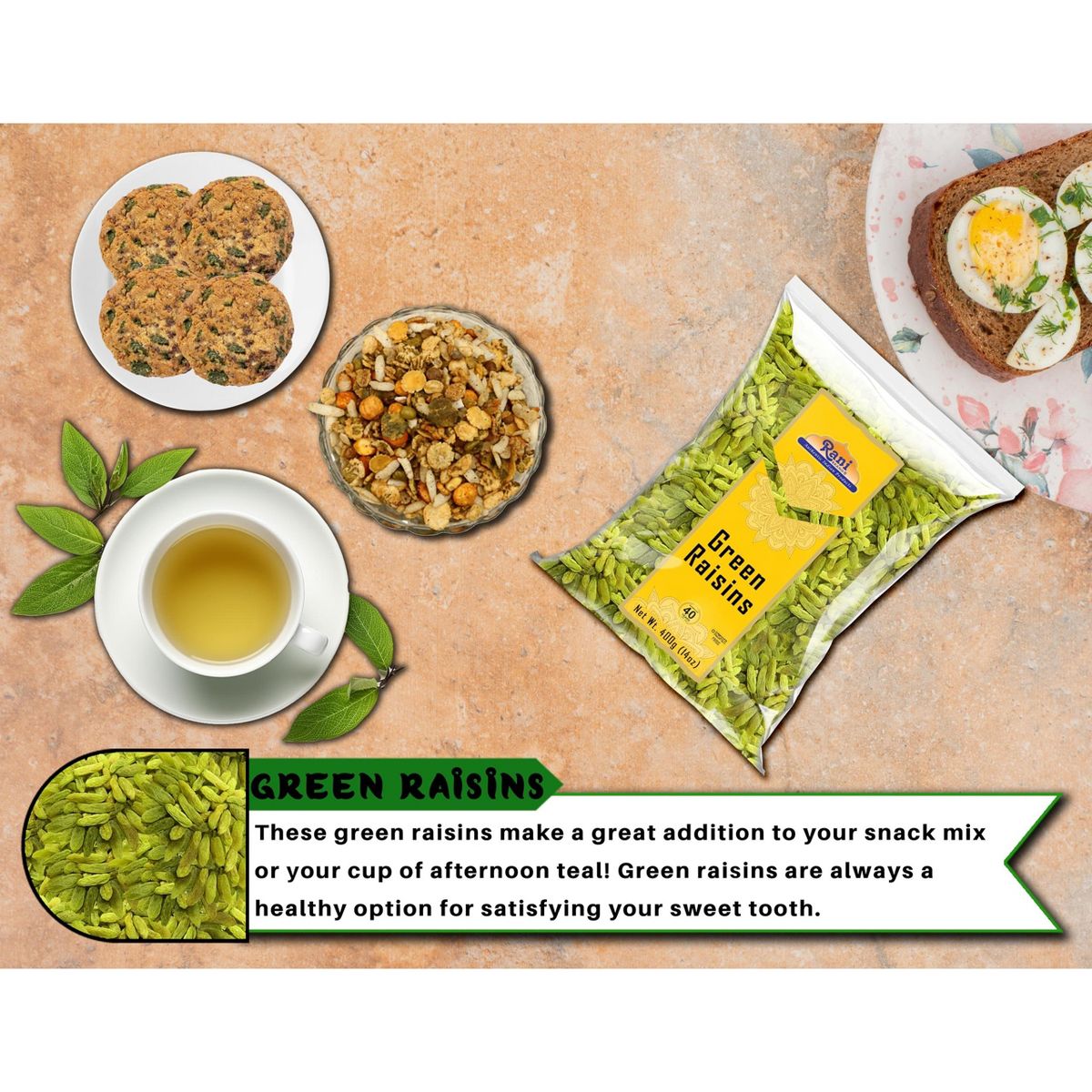 Pasas Verdes - 14 oz (400 g) - Rani Brand Authentic Indian Products - Imagen 4