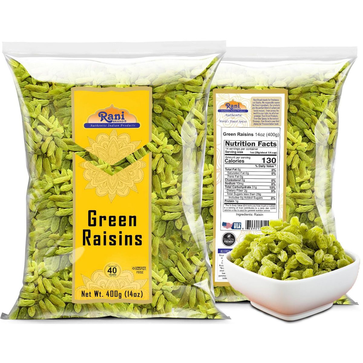 Pasas Verdes - 14 oz (400 g) - Rani Brand Authentic Indian Products - Imagen 5