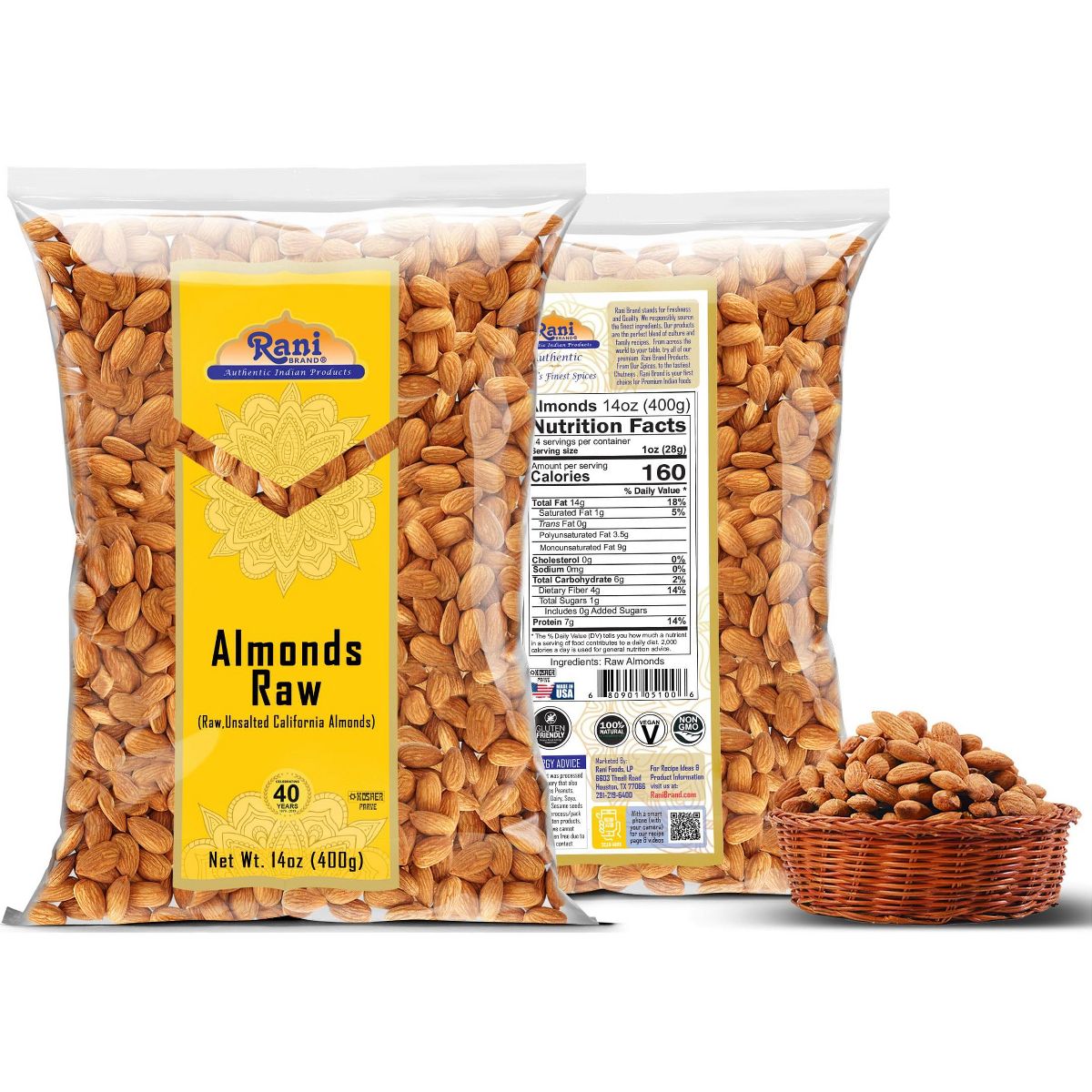 Rani Brand Authentic Indian Foods - Almendras, Crudas Enteras Con Cáscara - Imagen 4