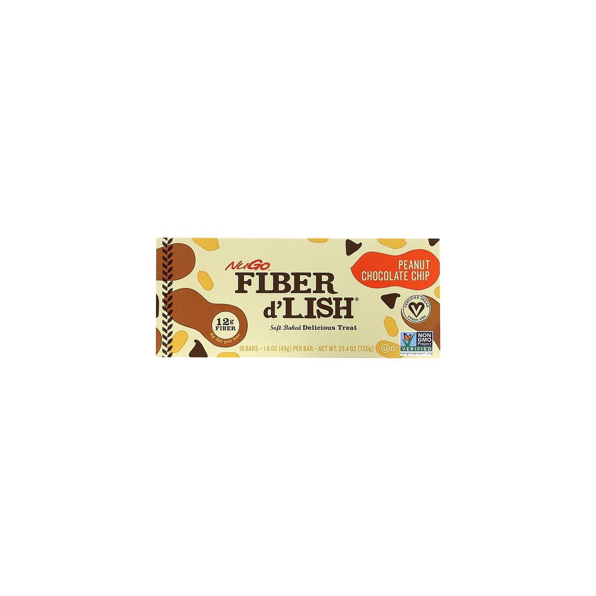 NuGO Fiber d'Lish Peanut Chocolate Chip, 12g Alto en Fibra, Vegano, 160 Calorías, Paquete con 16 Piezas - Imagen 5