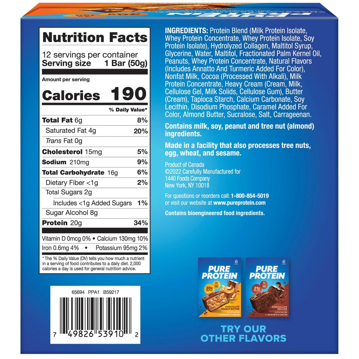 Pure Protein Barras de Aislado de Proteína de Suero con Chocolate, Cacahuate y Caramelo - 20g de Proteína - 12ct - Imagen 6