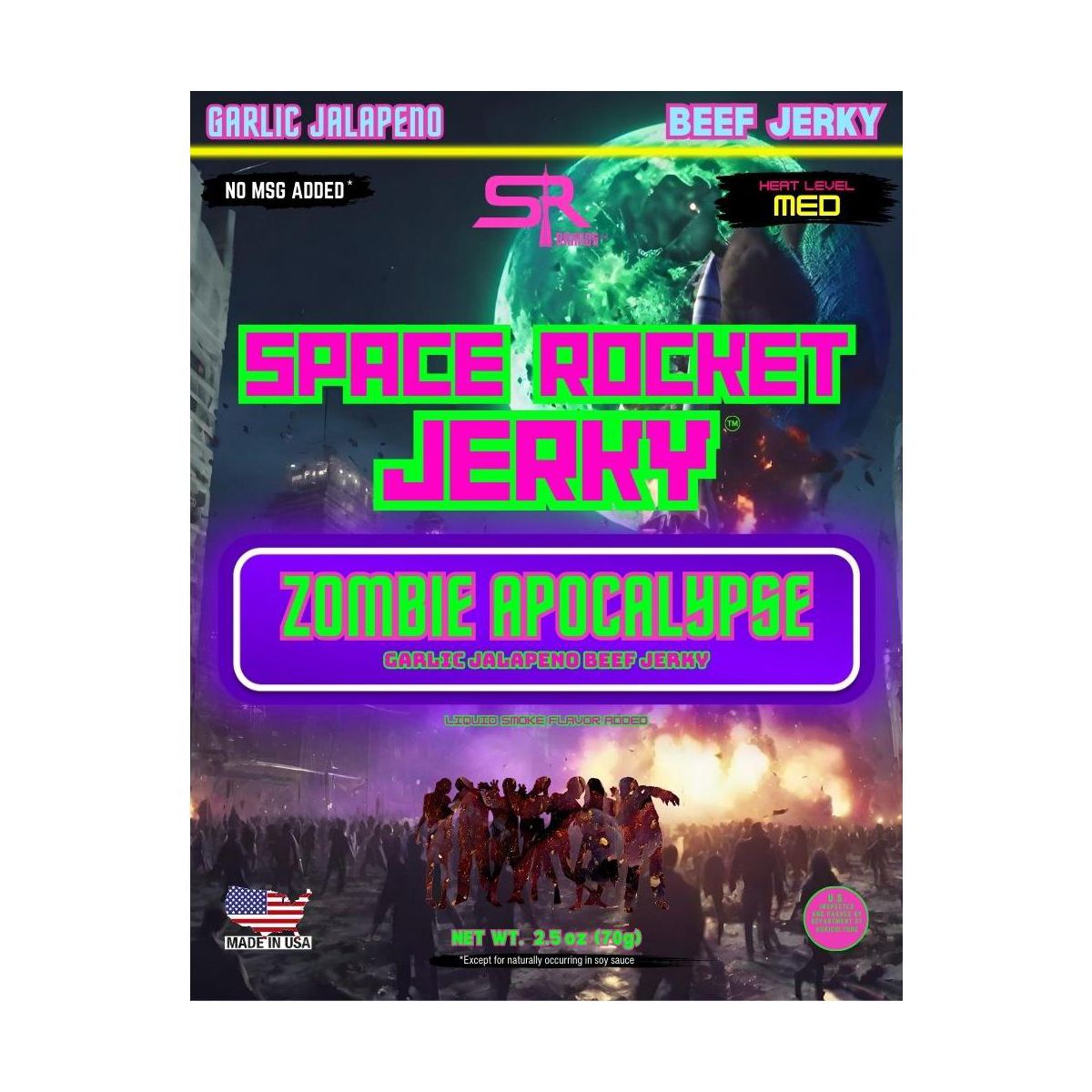 Space Rocket Beef Jerky Sabor Ajo Jalapeño 2.5 oz Paquete de 3 - Imagen 3