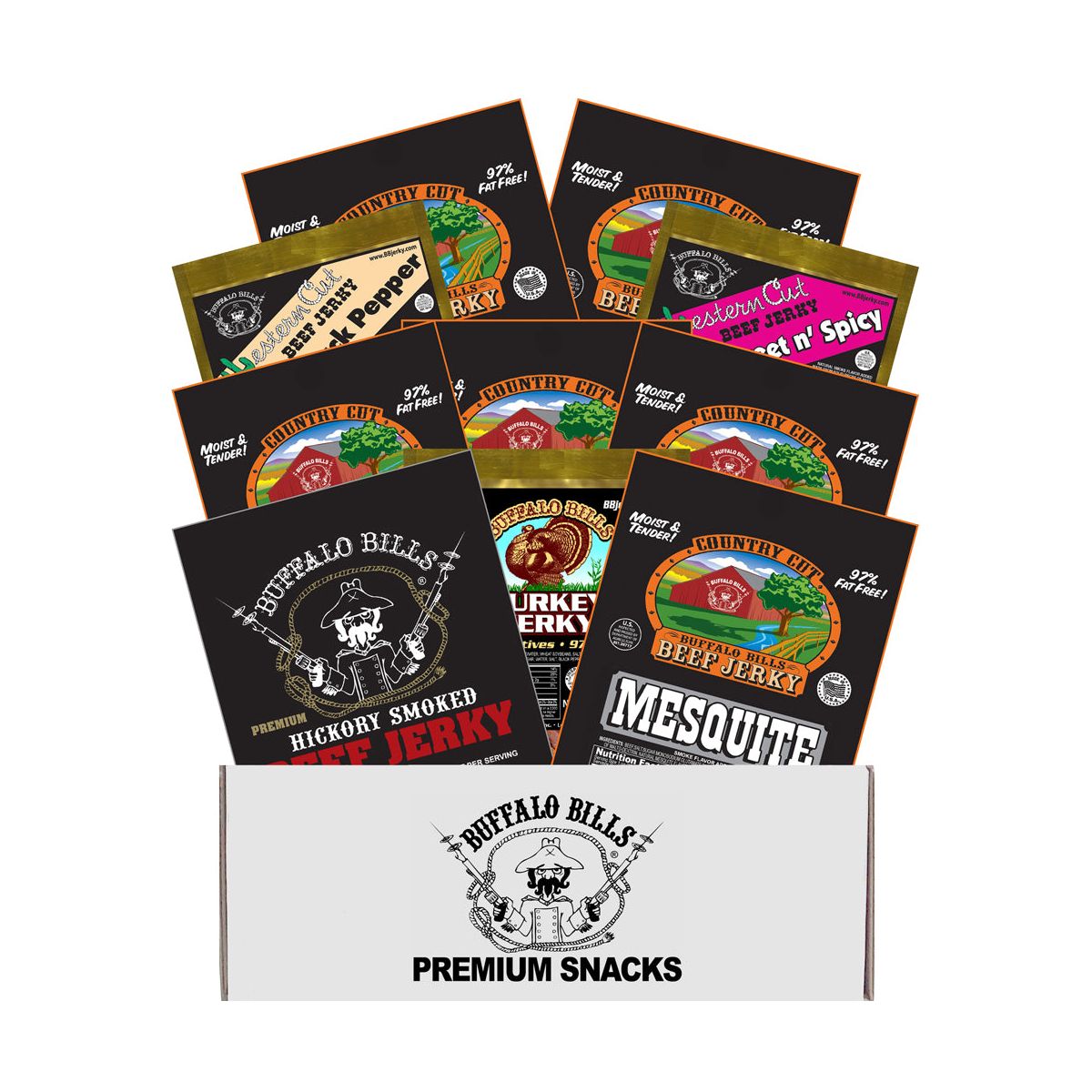 Caja Regalo Muestra de Carne Seca Baja en Carbohidratos Buffalo Bills (10 paquetes de carne seca baja en carbohidratos)