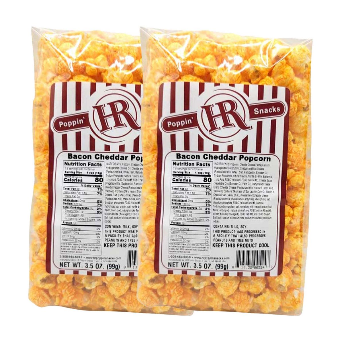 HR Poppin' Snacks 3.5 oz Palomitas Sabor Tocino y Cheddar - Paquete de 2