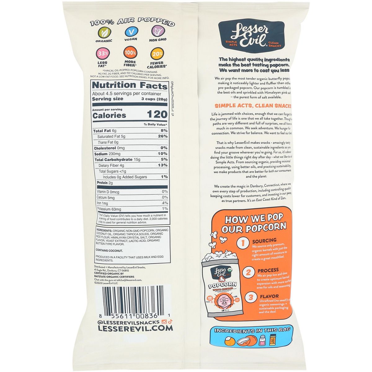 Palomitas Lesser Evil Sabor Queso Cheddar Blanco - Caja con 12/4.6 oz - Imagen 4