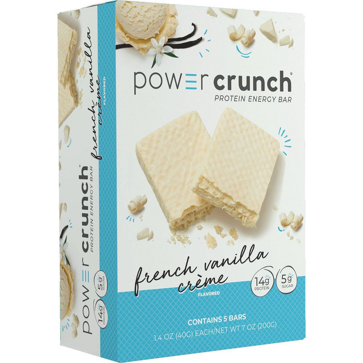 Barra energética de proteína Power Crunch Wafer French Vanilla con suero de leche - 14g de proteína - Paquete de 5