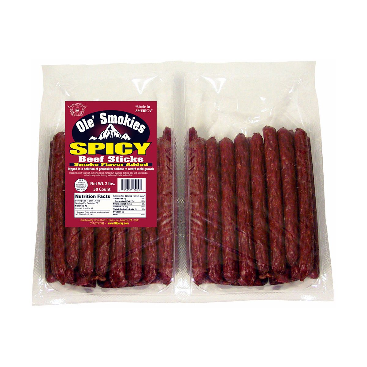 Buffalo Bills 2 lb de Salchichas Picantes Ole Smokies de 5" en Bolsa de Montar (50 bastones de res con extremo retorcido por bolsa)