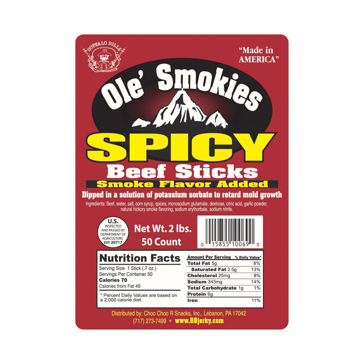 Buffalo Bills 2 lb de Salchichas Picantes Ole Smokies de 5" en Bolsa de Montar (50 bastones de res con extremo retorcido por bolsa) - Imagen 3