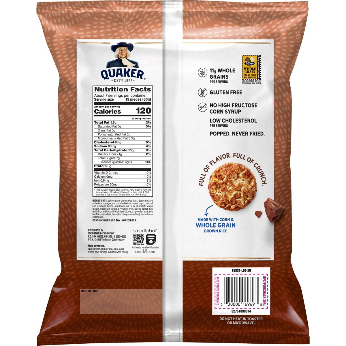Quaker Chocolate Gluten Free Popped Rice Crisps - 7.04 oz - Imagen 3