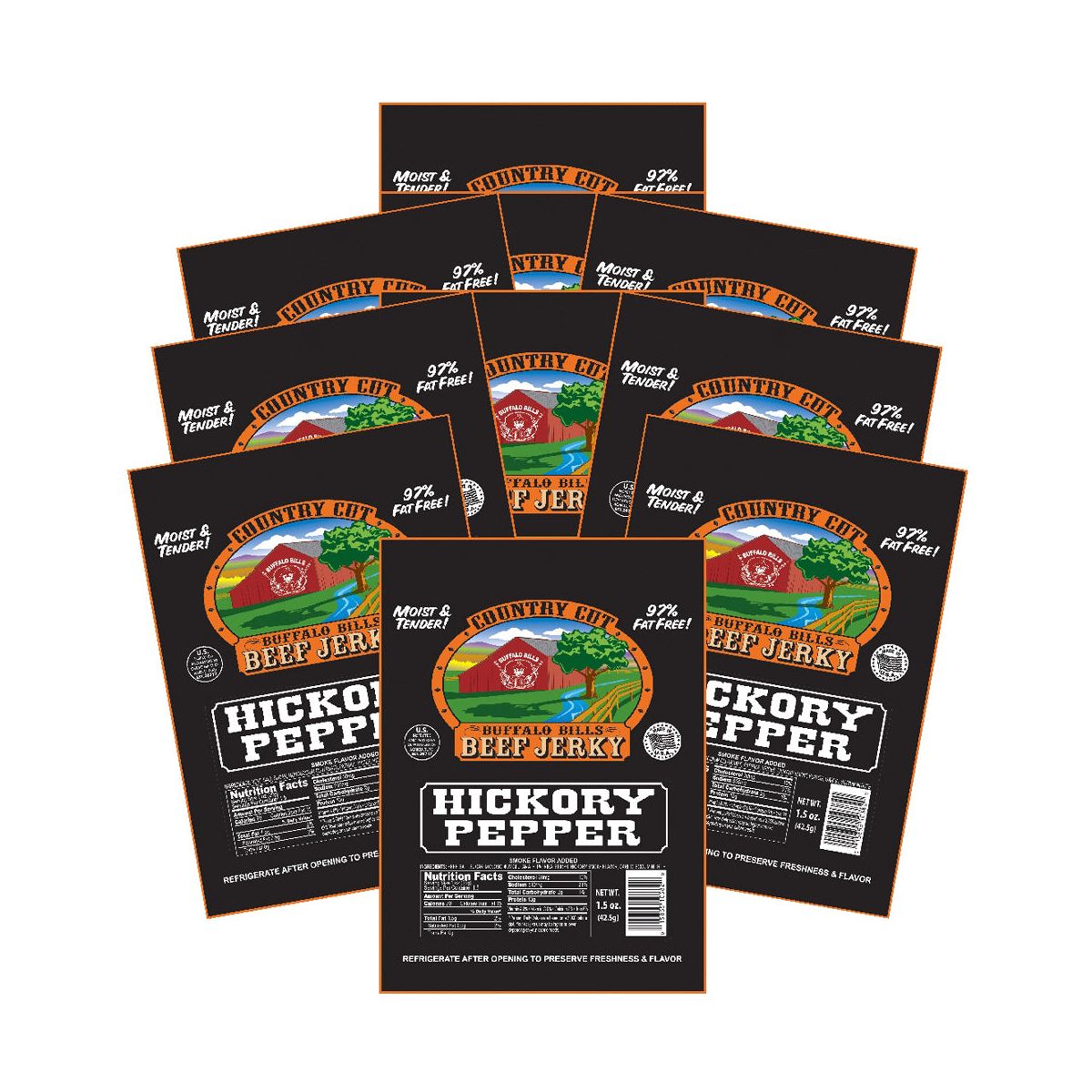 Buffalo Bills 1.5 oz Carne Seca Country Cut con Sabor a Pimienta y Roble - Paquete con 10 Bolsas de 1.5 oz - Imagen 2